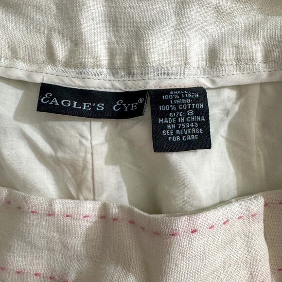 90s Eagle's Eye 100% Linen Trousers | Hot Pink Contrast Stitch | Barbiecore - Picture 3 of 8